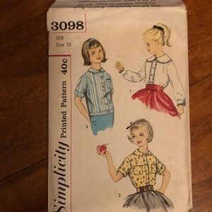 Simplicity 3098. Vintage girls button down shirt sewing patterns